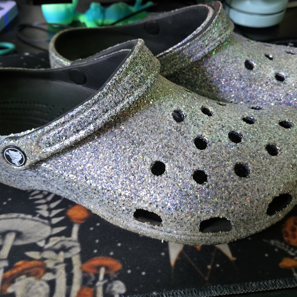 CROCS Glittery Silver Clogs - Women's Size 11